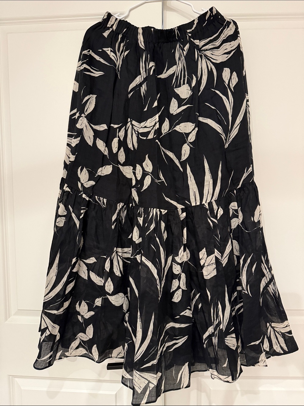 Banana Republic Black and White Botanical Tiered Maxi Skirt
